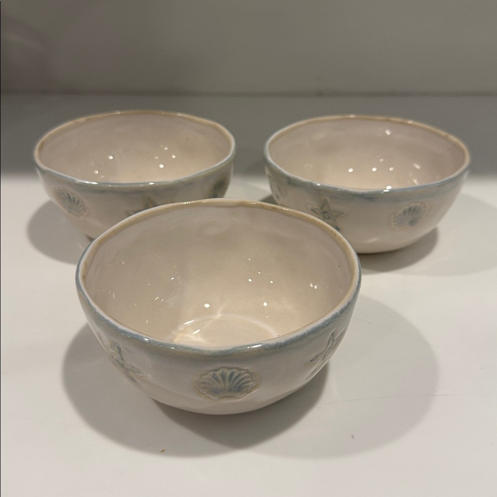 Shoreline by Homestudio Mini Side Bowls 4.5” Set of 3 Cream Ceramic Bowls